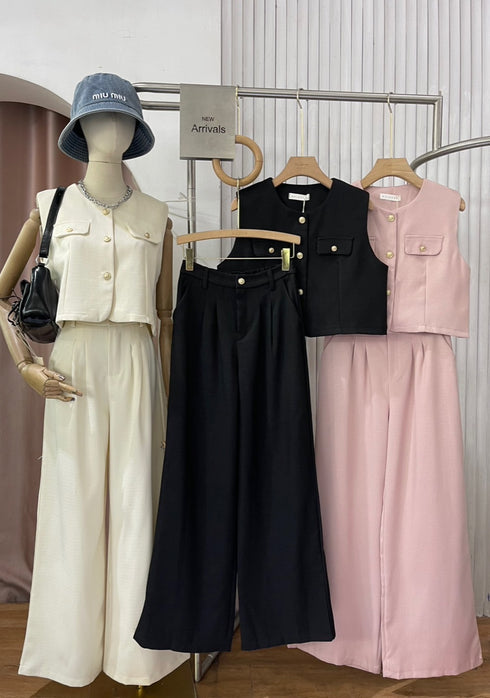 Casual Sleeveless Vest With Wide Trousers  Sets